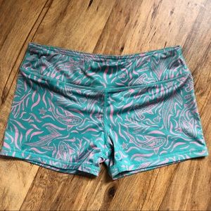 IAB MFG turquoise and pink workout shorts